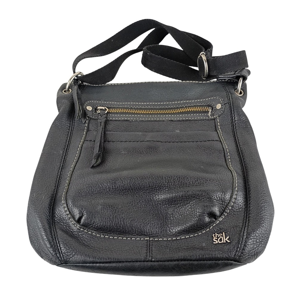 The Sak Black Pebbled Leather Crossbody Bag Messenger Purse Adjustable Strap